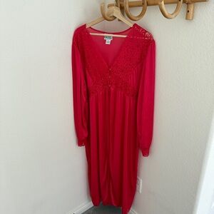 Cozee Corner vintage red maxi satin robe Lingerie Lace Button Front Detail
